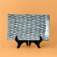 Đĩa Chữ Nhật Men Trắng Vẽ Cá Đàn