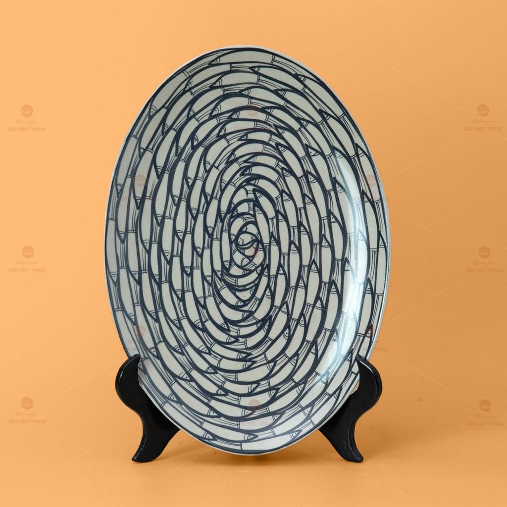 Bộ Bàn Ăn 10 Người (22 món) Men Trắng Vẽ Cá Đàn