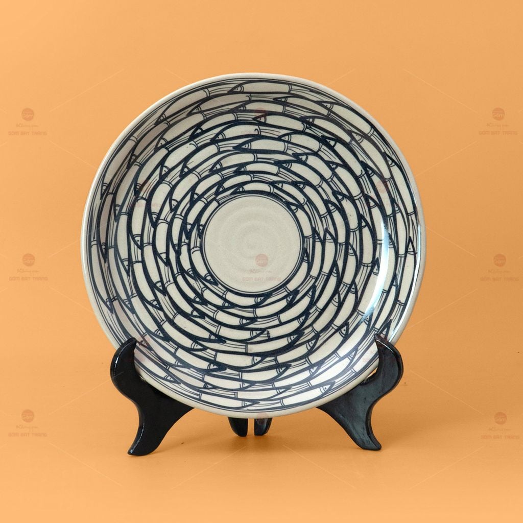 Bộ Bàn Ăn 4 Người (10 món) Men Trắng Vẽ Cá Đàn