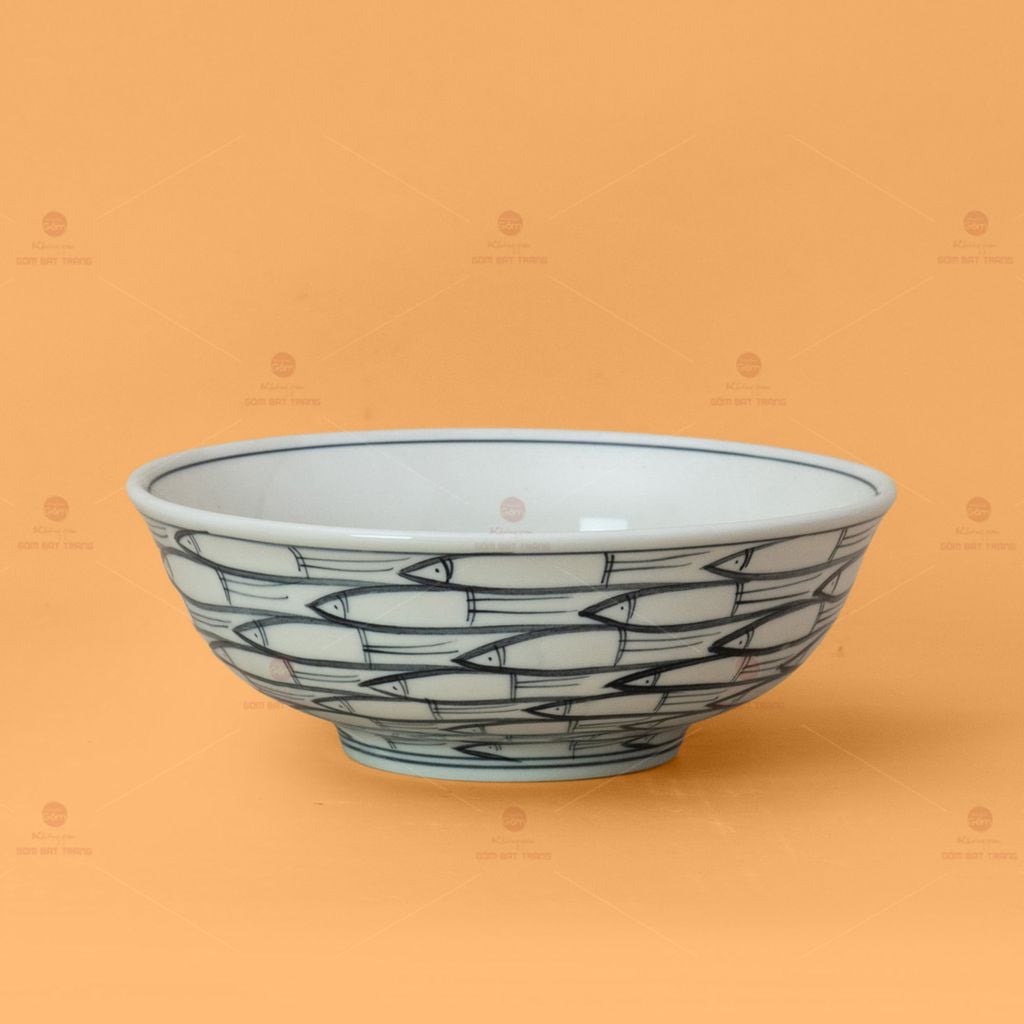 Bộ Bàn Ăn 6 Người (12 món) Men Trắng Vẽ Cá Đàn