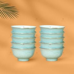 Bát Cơm Men Xanh Ngọc Hoa Cúc Kẻ Vàng