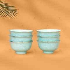 Bộ Bát Cơm Men Xanh Ngọc Hoa Cúc Kẻ Vàng