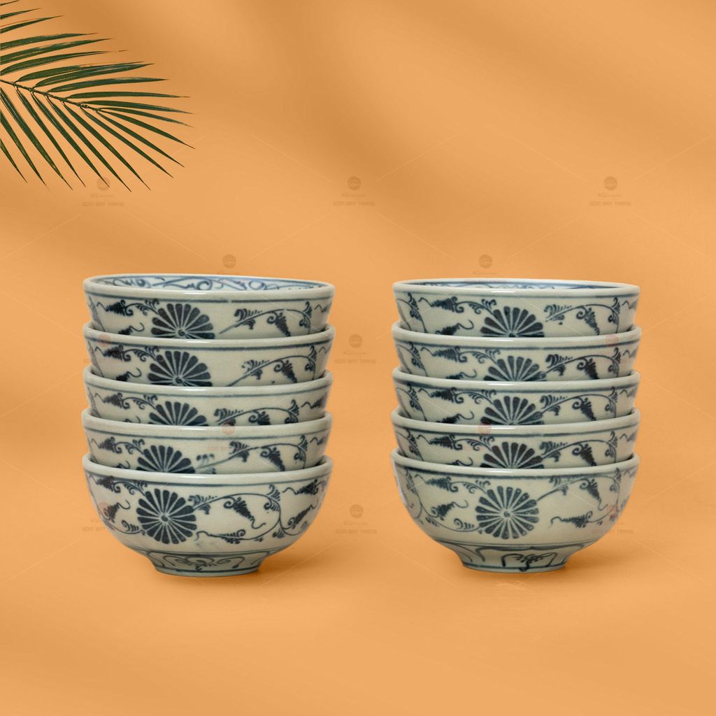 Bộ Bát Cơm Men Rạn Vẽ Cúc Đen
