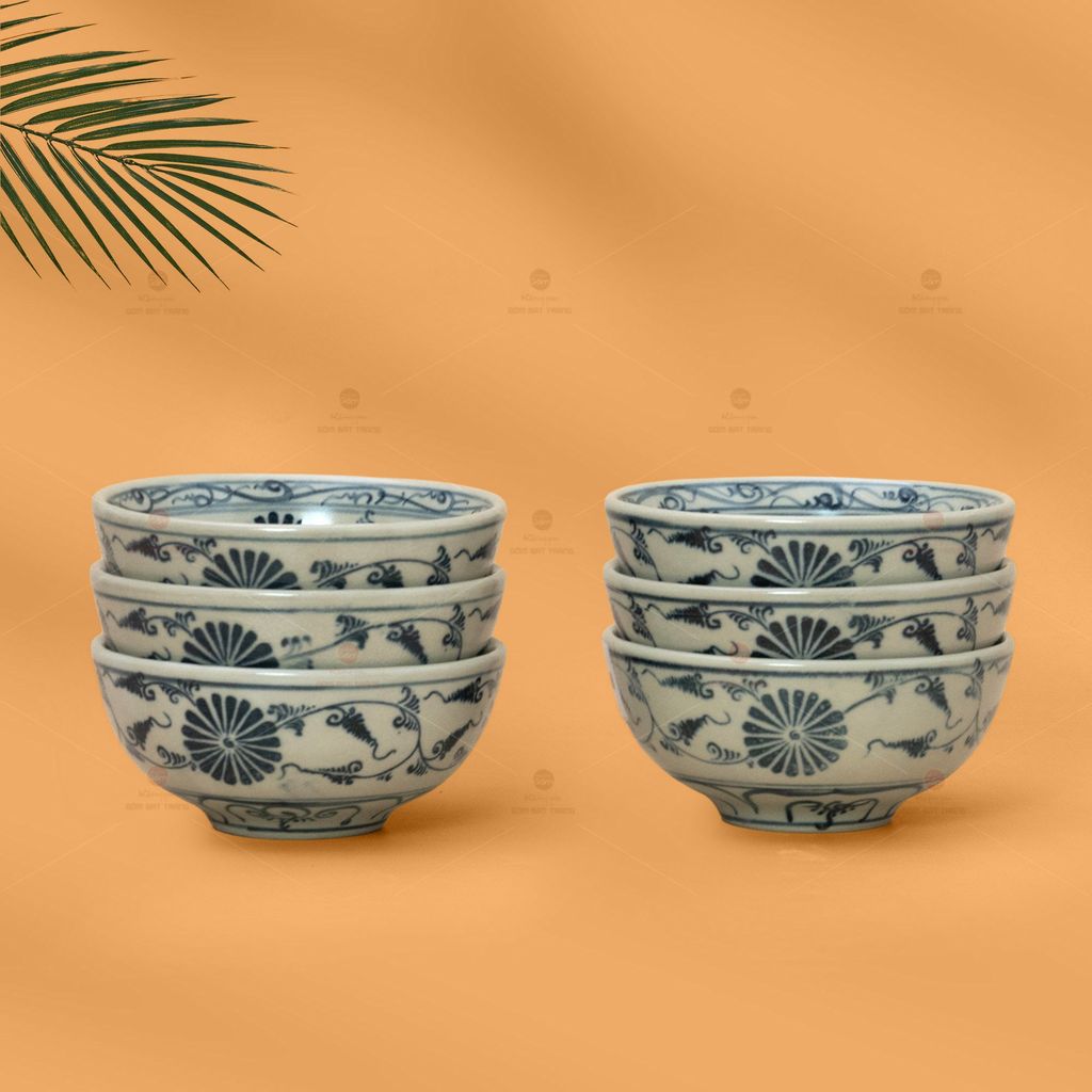 Bộ Bát Cơm Men Rạn Vẽ Cúc Đen