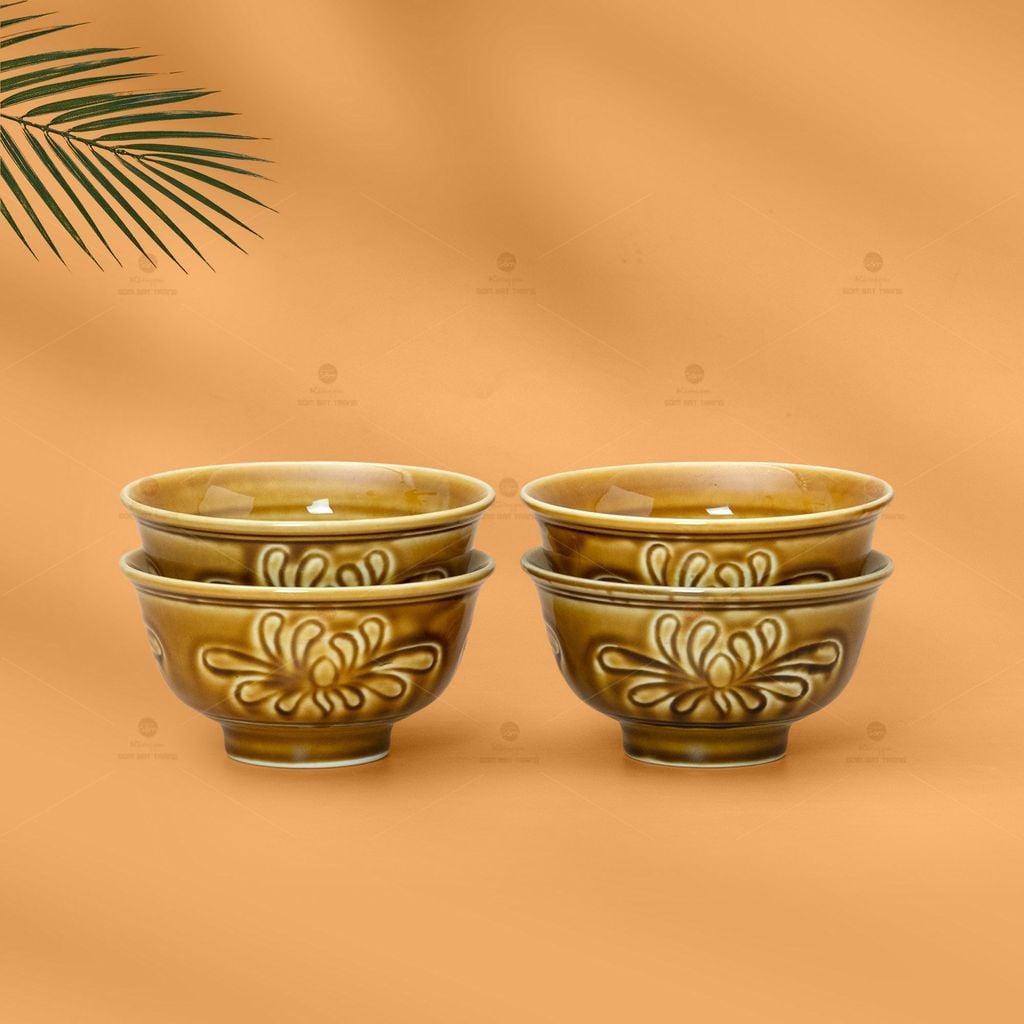 Bát Cơm Men Nâu Vân Hoa Cúc