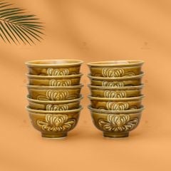 Bộ Bát Cơm Men Nâu Vân Hoa Cúc