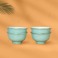 Bộ Bát Cơm Men Xanh Ngọc Hoa Cúc Kẻ Vàng