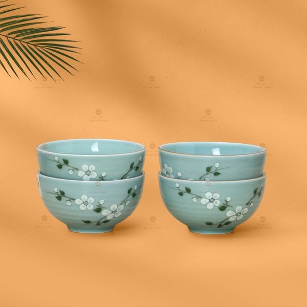 Bộ Bát Cơm Men Ngọc Hoa Đào Trắng