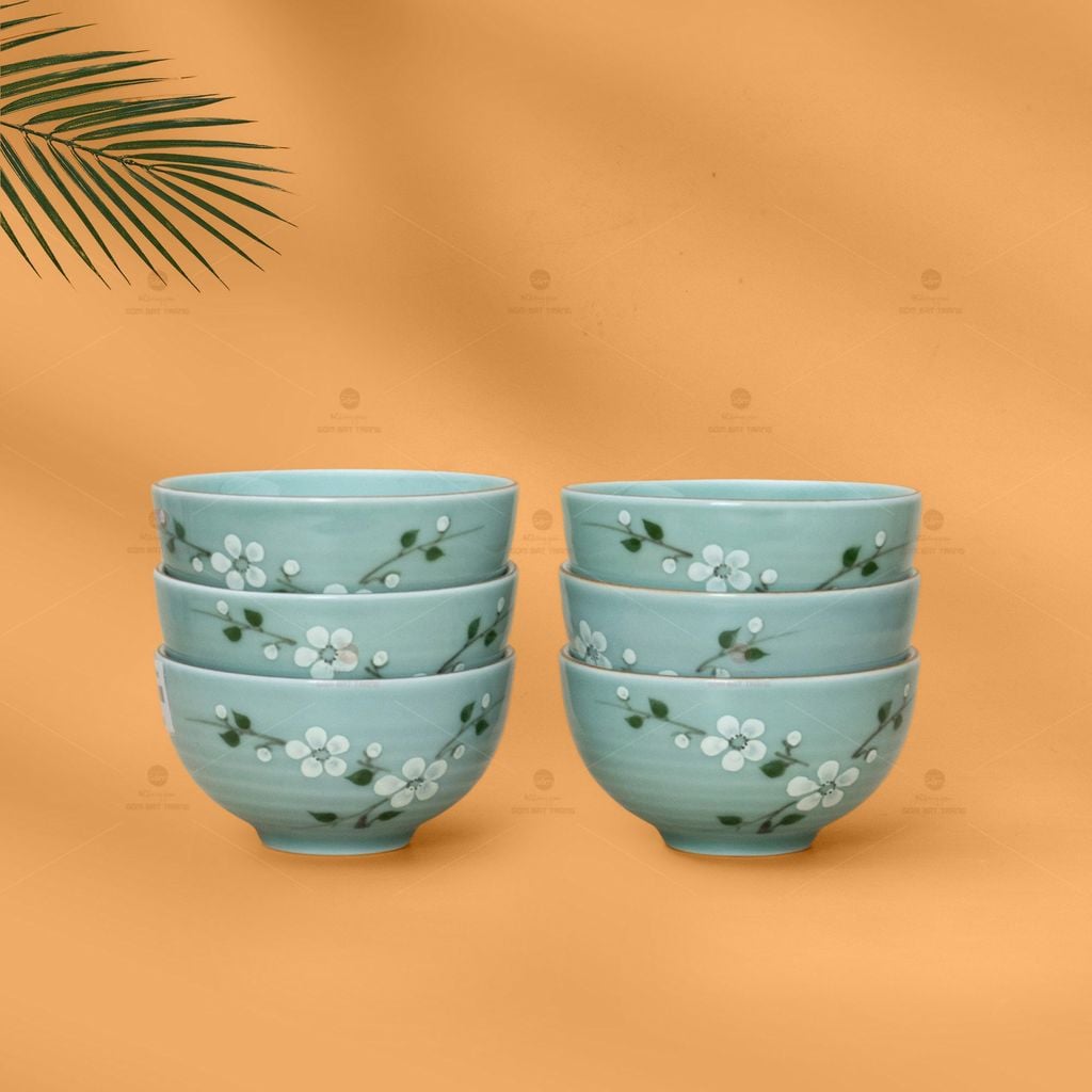 Bộ Bát Cơm Men Ngọc Hoa Đào Trắng