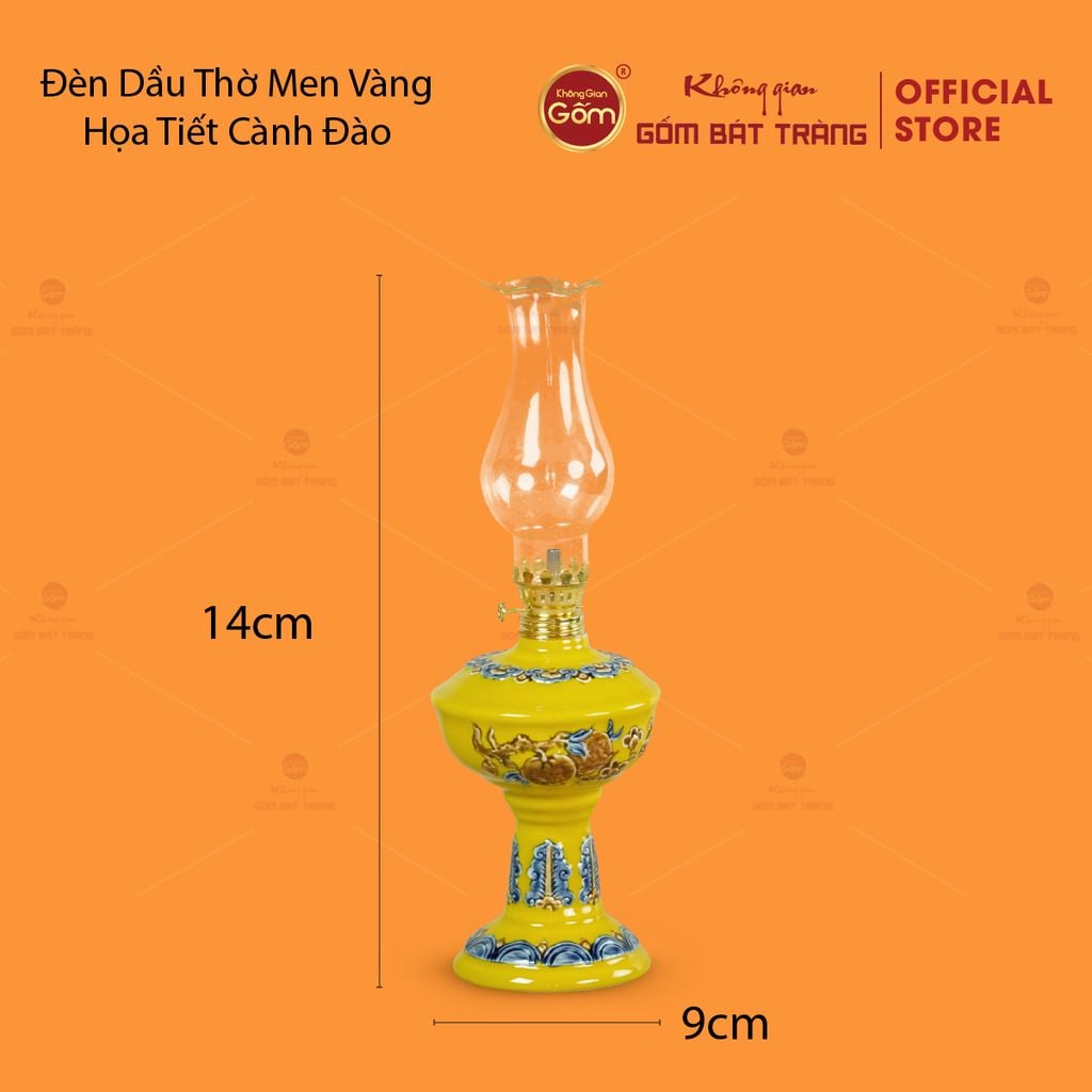 Đèn Dầu Thờ Men Vàng Họa Tiết Cành Đào