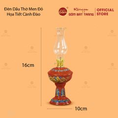 Đèn Dầu Thờ Men Đỏ Họa Tiết Cành Đào