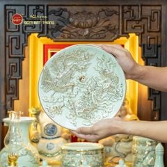 Mâm Bồng Men Ngọc Hoàng Tộc Vẽ Vàng Long Phụng Trình Tường