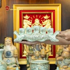 [Set Hào Gia] Bộ Đồ Thờ Thần Tài Thổ Địa Men Hoàng Tộc Vẽ Vàng (14 món)