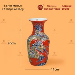Lọ Hoa Men Đỏ Họa Tiết Cá Chép Hóa Rồng