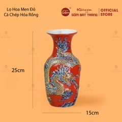 Lọ Hoa Men Đỏ Họa Tiết Cá Chép Hóa Rồng