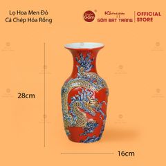 Lọ Hoa Men Đỏ Họa Tiết Cá Chép Hóa Rồng