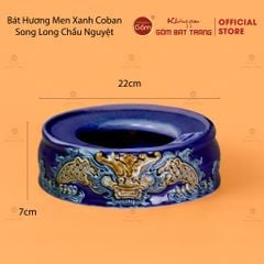 Đế Bát Hương Men Xanh Coban Họa Tiết Song Long Chầu Nguyệt