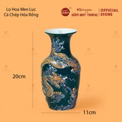 Lọ Hoa Men Lục Họa Tiết Cá Chép Hóa Rồng