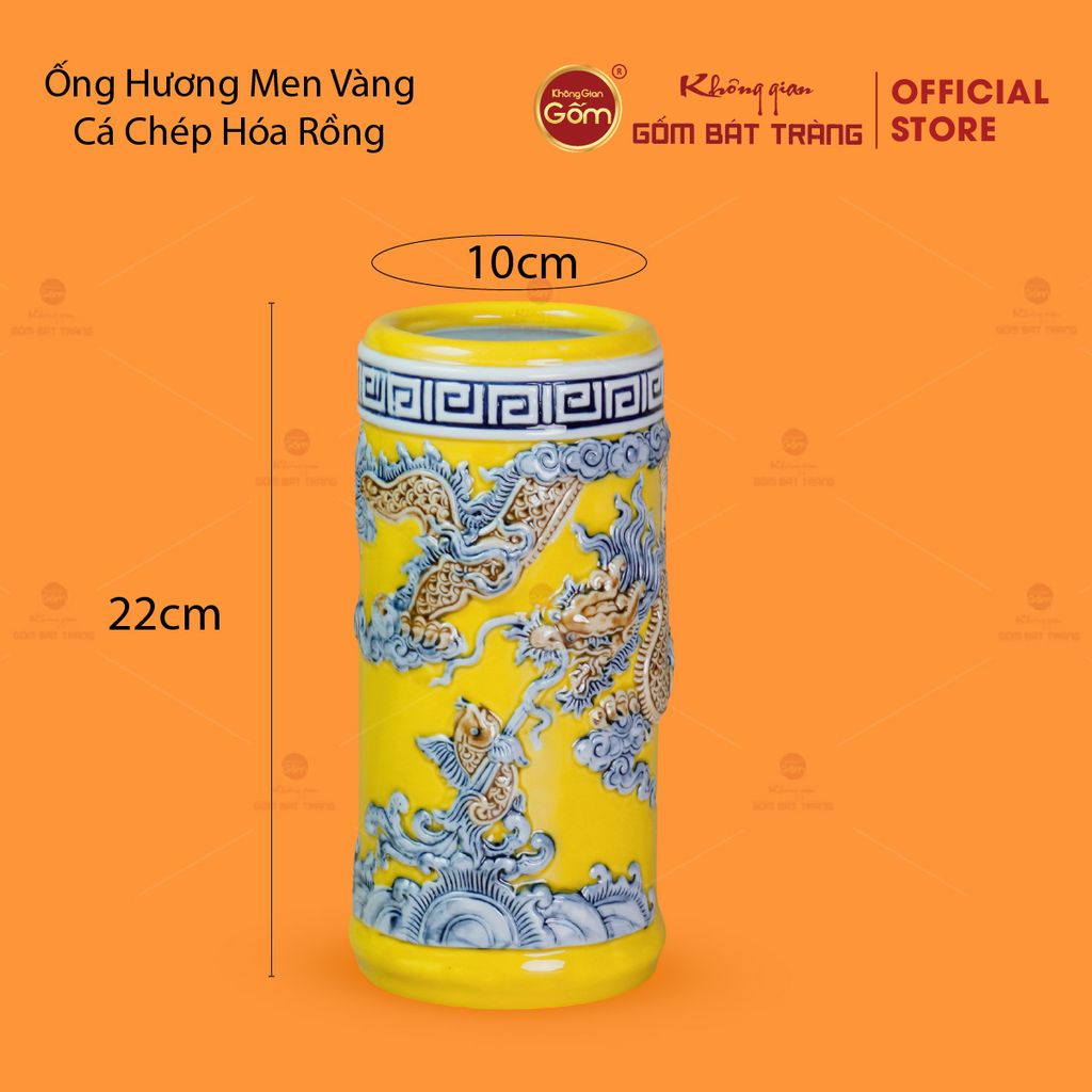 Ống Hương Men Vàng Họa Tiết Cá Chép Hóa Rồng