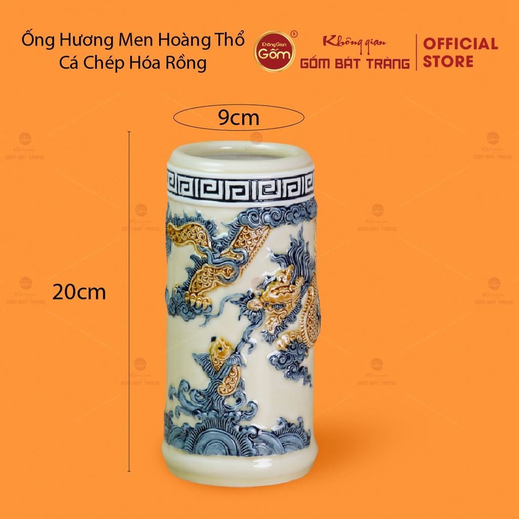Ống Hương Men Hoàng Thổ Họa Tiết Cá Chép Hóa Rồng