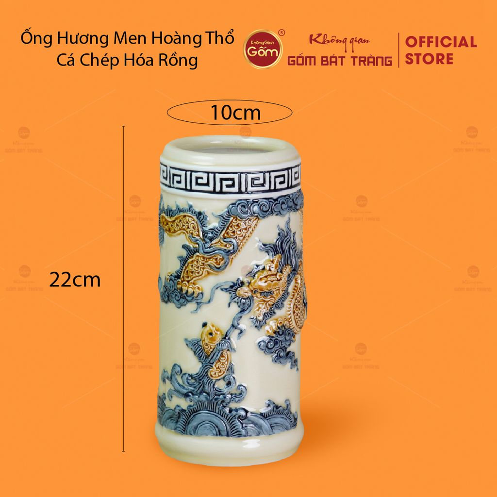 Ống Hương Men Hoàng Thổ Họa Tiết Cá Chép Hóa Rồng
