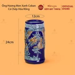 Ống Hương Men Xanh Coban Họa Tiết Cá Chép Hóa Rồng
