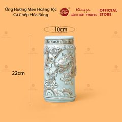 Ống Hương Men Ngọc Hoàng Tộc Vẽ Vàng Cá Chép Hóa Rồng
