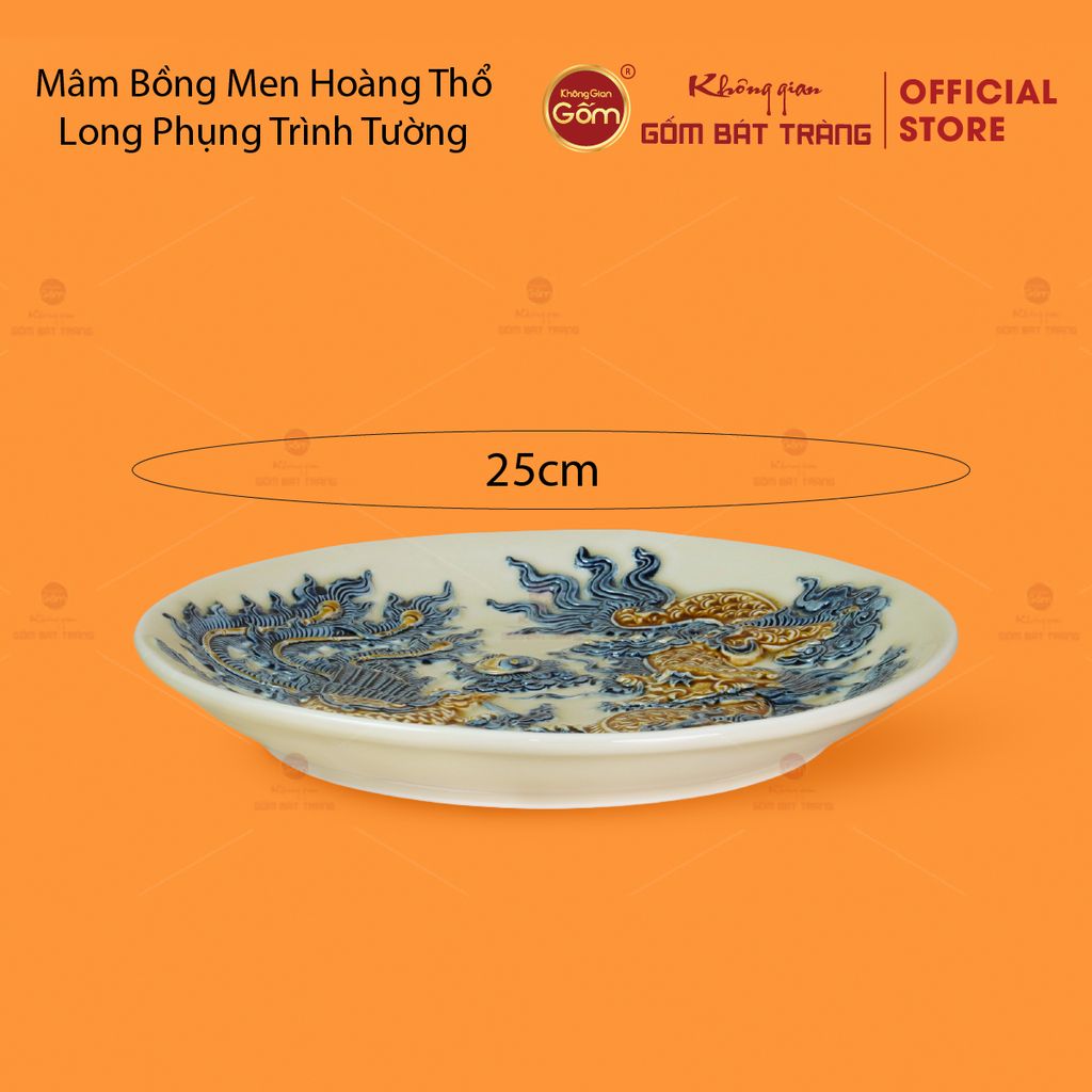 Mâm Bồng Men Hoàng Thổ Họa Tiết Long Phụng Trình Tường