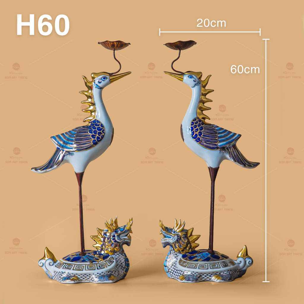 Hạc Thờ Men Lam Vẽ Vàng (Chiếc)