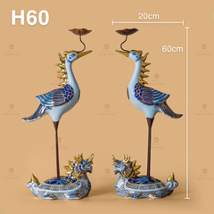 Hạc Thờ Men Lam Vẽ Vàng (Chiếc)