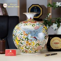 Quả Hút Lộc Tam Hạc Diên Niên Ngàn Hoa Phú Quý Kim Bảo Vẽ Vàng