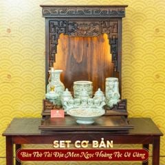 [Set Cơ Bản] Bộ Đồ Thờ Thần Tài Thổ Địa Men Ngọc Hoàng Tộc Vẽ Vàng (10 món)