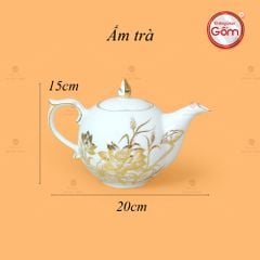 Bộ Trà Men Trắng Mẫu Đơn Hoa Sen Vẽ Vàng
