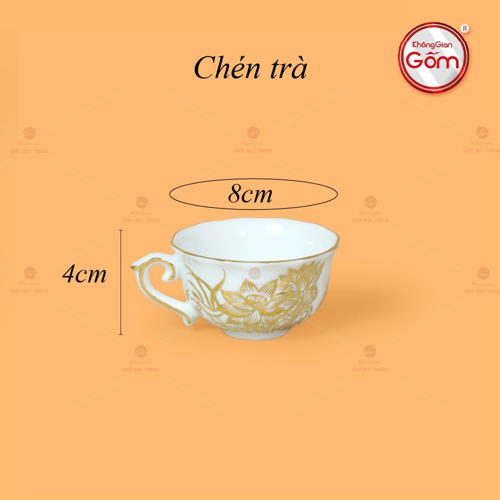 Bộ Trà Men Trắng Mẫu Đơn Hoa Sen Vẽ Vàng