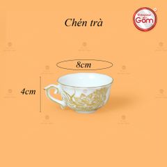 Bộ Trà Men Trắng Mẫu Đơn Hoa Sen Vẽ Vàng