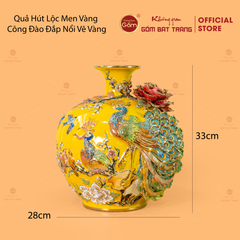 Quả Hút Lộc Men Vàng Công Đào Đắp Nổi Vẽ Vàng