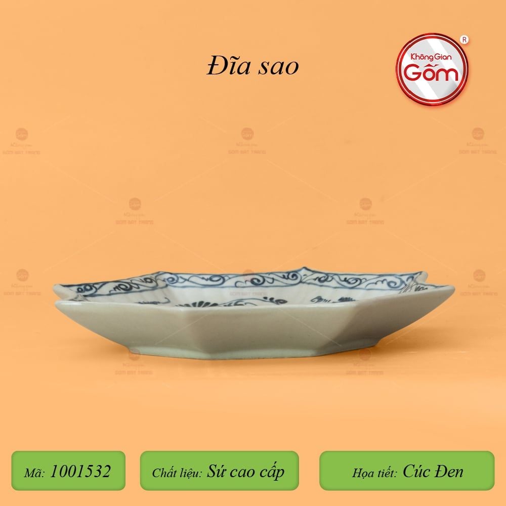 Bộ Bát Đĩa Bát Tràng Men Rạn Vẽ Cúc Đen