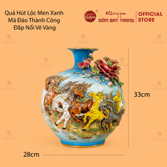 Quả Hút Lộc Men Xanh Mã Đáo Thành Công Đắp Nổi Vẽ Vàng