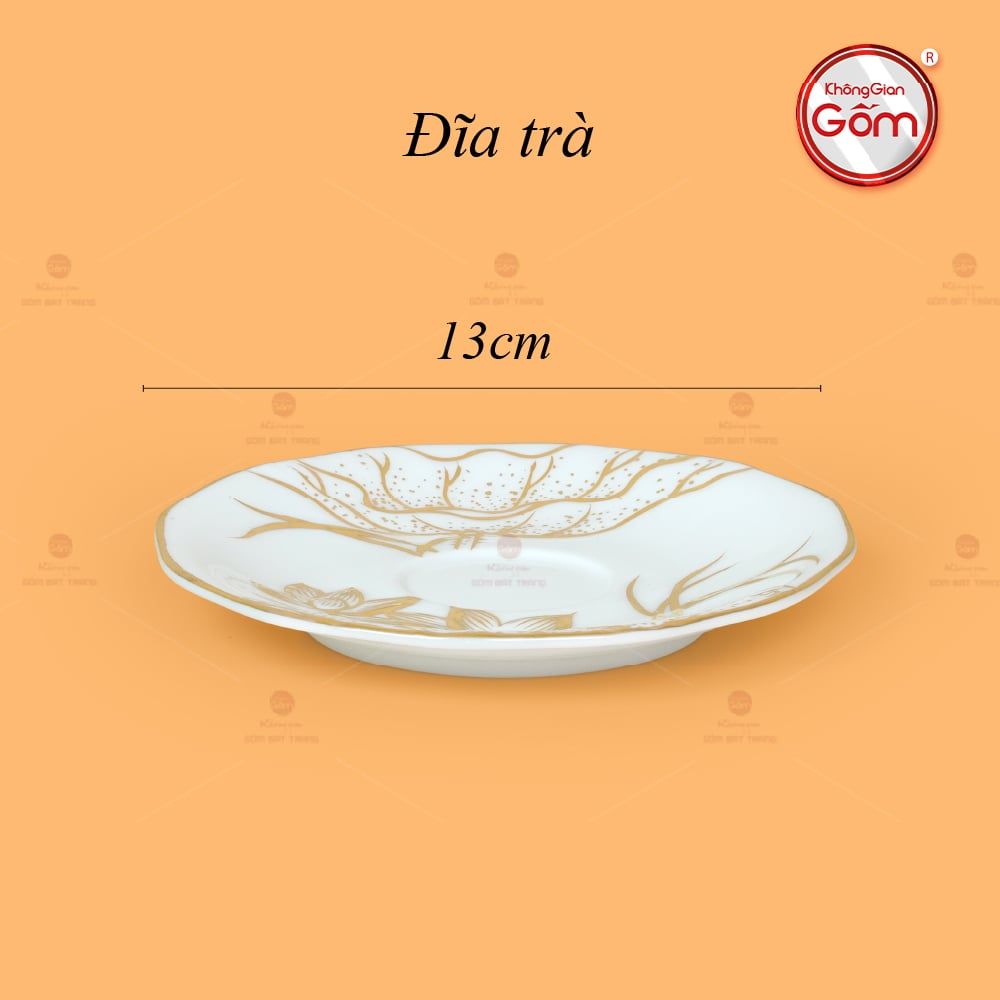 Bộ Trà Men Trắng Mẫu Đơn Hoa Sen Vẽ Vàng