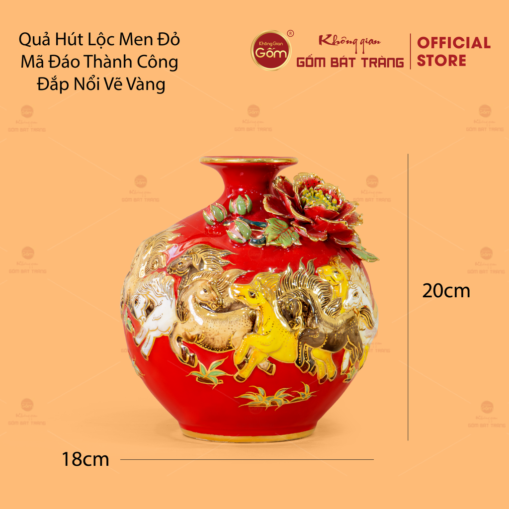 Quả Hút Lộc Men Đỏ Mã Đáo Thành Công Đắp Nổi Vẽ Vàng