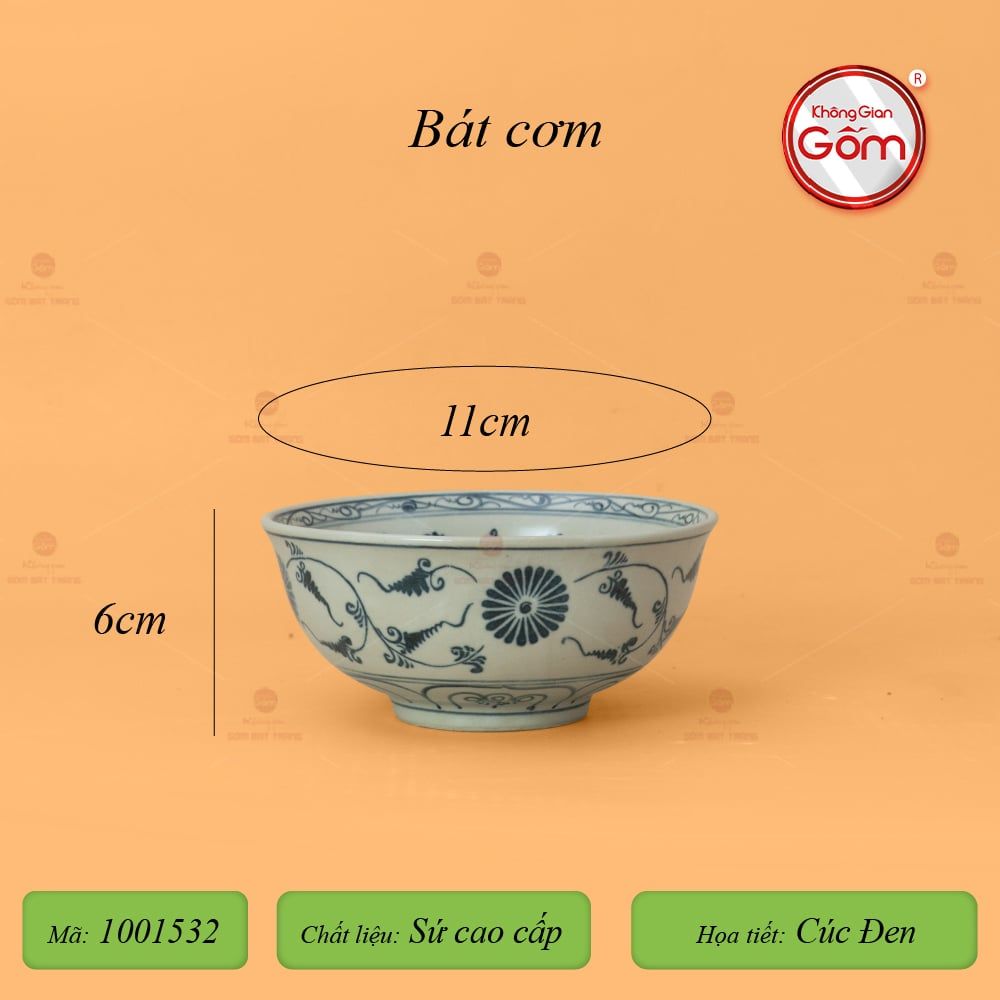 Bộ Bát Cơm Men Rạn Vẽ Cúc Đen
