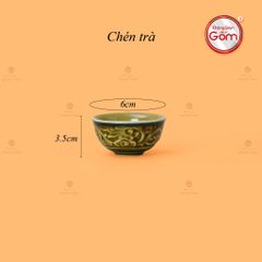 Bộ Ấm Chén Khắc Nổi Hoa Sen Nền Vàng