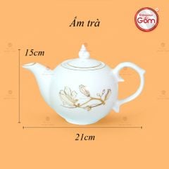 Bộ Trà Men Trắng Ngọn Lửa Hoa Mộc Lan Vẽ Vàng