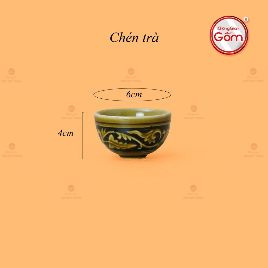 Bộ Ấm Chén Khắc Nổi Hoa Sen Nền Đen