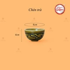 Bộ Ấm Chén Khắc Nổi Hoa Sen Nền Đen