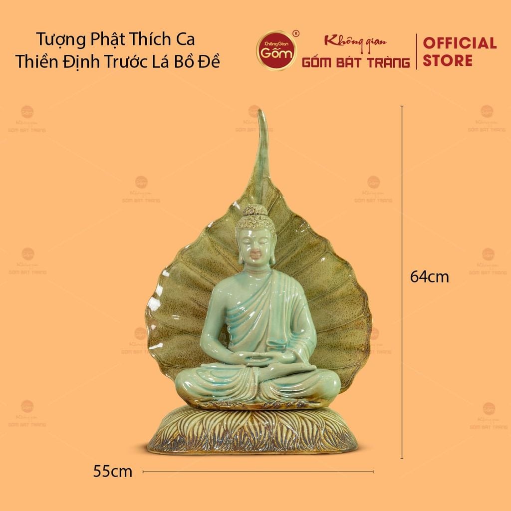 Tượng Phật Thích Ca Thiền Định Trước Lá Bồ Đề