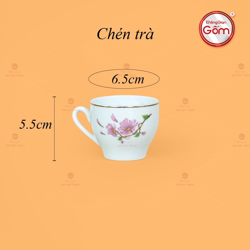 Bộ Trà Dáng Trống Hoa Đào Vẽ Vàng