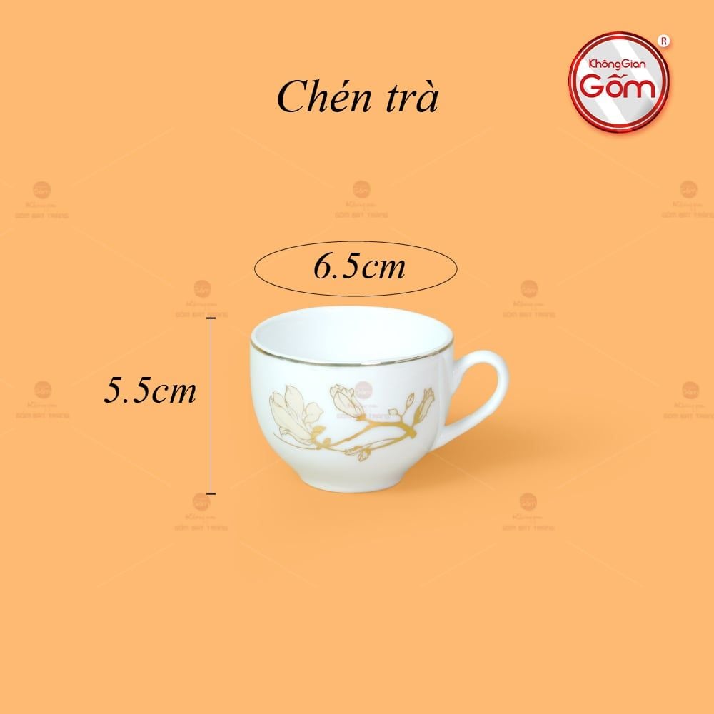 Bộ Trà Men Trắng Ngọn Lửa Hoa Mộc Lan Vẽ Vàng