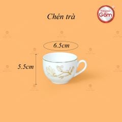 Bộ Trà Men Trắng Ngọn Lửa Hoa Mộc Lan Vẽ Vàng