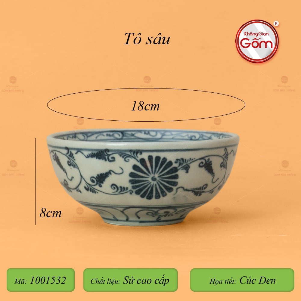 Bộ Bát Đĩa Bát Tràng Men Rạn Vẽ Cúc Đen